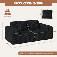 75'' Cloud Loveseat Sofa, No Assembly Required Comfy Deep Seat Couches 1 pcs for Living Room, Bedroom, Apartment