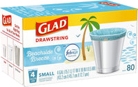 Glad Odorshield Small Drawstring Trash Bags, 4 Gal, Febreze Beachside Breeze, 80 Ct, Pack May Vary