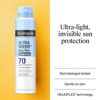 Neutrogena Ultra Sheer Body Mist Sunscreen Spray, Broad Spectrum SPF 70, Lightweight Spray Sunscreen, Non-Greasy & Water Resistant, Oil-Free & Non-Comedogenic UVA/UVB, 5 oz, Pack of 3