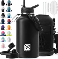 Insulated Water Bottle | Thickened Stainless Steel Vacuum Metal Thermos | Portable Sports Half Gallon Large Water Jug for Gym and Hiking with Straw, Carrier Bag, Handle Strap | BPA-Free 64 oz
