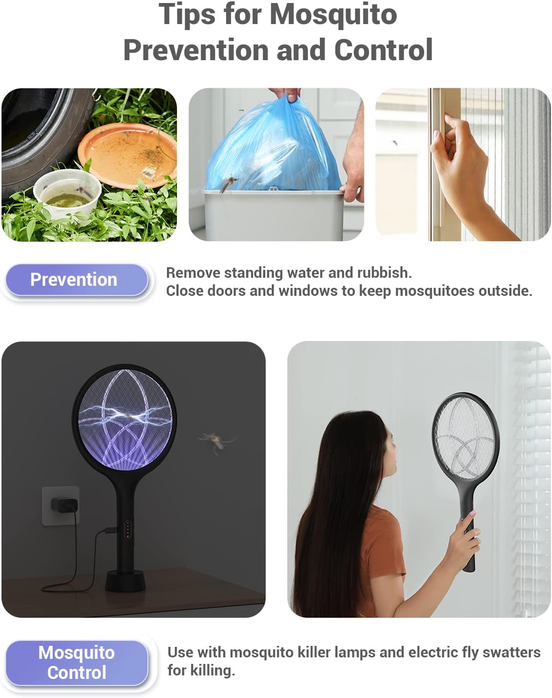 YISSVIC Electric Fly Swatter Bug Zapper Racket Dual Modes Mosquito Killer with Purple Mosquito Light Rechargeable for Indoor Home Office Backyard Patio Camping (Black) (Black-1 Pack)