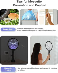 YISSVIC Electric Fly Swatter Bug Zapper Racket Dual Modes Mosquito Killer with Purple Mosquito Light Rechargeable for Indoor Home Office Backyard Patio Camping (Black) (Black-1 Pack)