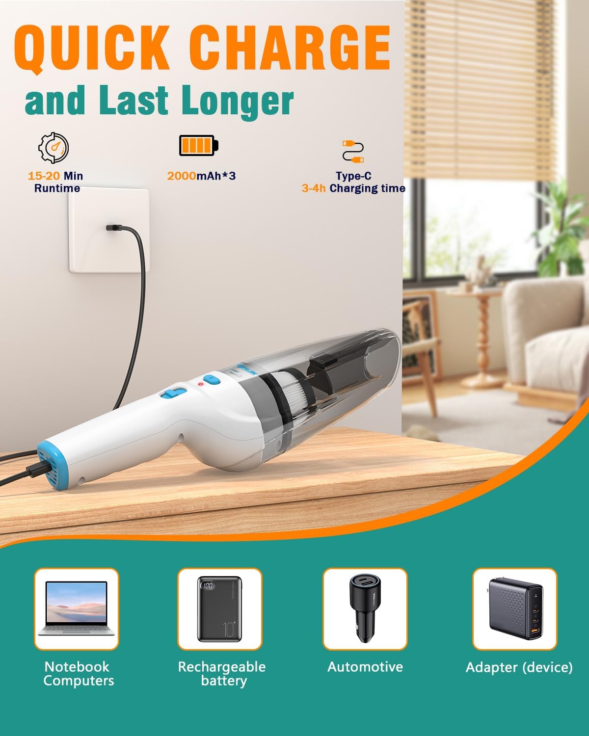 Milunho Handheld Vacuum Cleaner, 9500PA Car Vacuum Cleaner Cordless with Powerful Suction, Lightweight & Portable Car Cleaner for Car/Home/Pet