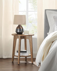 VASAGLE MAEZO Collection - Side Table, 2-Tier Small Round End Table, Nightstand with Tapered Legs, Curved Transitions, for Small Spaces, Living Room, Bedroom, Rustic Walnut ULET283T41