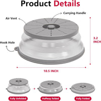 WVM Microwave Splatter Cover Vented for Food with Hook Hole, Splatter Guard & Colander Kitchen Gadget for Food, Meal Prep, Grey
