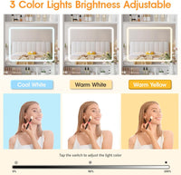 Vabches Make Up Vanity Desk with Mirror and Lights, White Vanity Table Set with Charger Station,Girls Small Vanity and Storage Chair