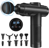 Massage Gun Deep Tissue, Muscle Percussion Massager with 30 Speeds Quiet Hand Massagers with LCD Touch Screen 10 Heads for Shoulder Body Back Relaxation (Black)
