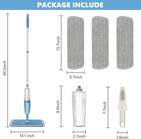 PAPCLEAN Microfibre Spray Mop with 3 Reusable Pads and Refillable Bottle, 360 Degree Spin Mop for Hardwood, Marble, Tile, Laminate, or Ceramic Floors - Cyan Blue