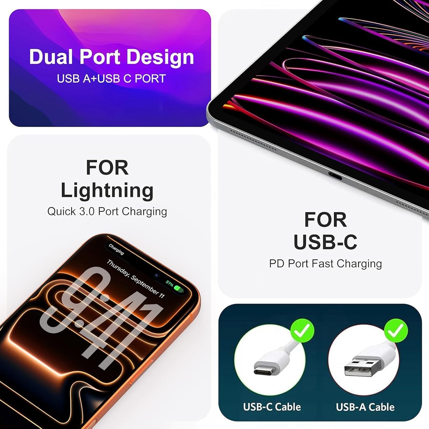 3 Pack USB C Wall Charger, 20W Durable Dual Port QC+PD 3.0 Power Adapter, Double Fast Plug Charging Block for iPhone 14/15/16/17 Pro/Pro Max/Plus, XS/XR/X, Watch Series 8/7 Cube，White