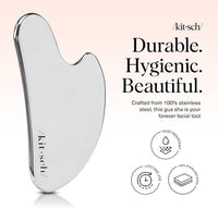 Kitsch Stainless Steel Gua Sha Facial Tools - Lymphatic Drainage Massager for Face & Chin, Jawline Shaper, Double Chin Reducer, Guasha Tool for Face Massager, Skin Care Tools Gifts for Women - Silver