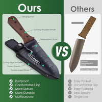 Hori Hori Garden Knife, Garden Tools with Sheath for Weeding,Planting,Digging, 7" Stainless Steel Blade with Cutting Edge, Full-Tang Wood Handle with Hanging Hole - Cart Shape