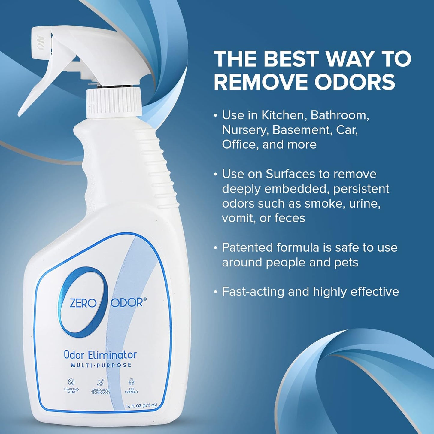 Zero Odor - Multi-Purpose Strong Odor Eliminator for Home, Office, Car, Bathroom, Hotel, Room Deodorizer, and Odor Neutralizer, 16oz