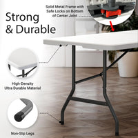 6 Feet Foldable Table with Built in Handle & Steel Legs | 6FT Heavy Duty Folding Portable | Perfect for Party, Dining, Wedding, Events, Picnic Indoor, Outdoor, Camping, Utility, Folding - 6 Foot