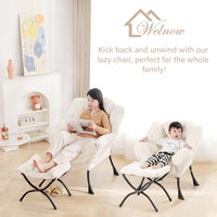 Welnow Lazy Chair with Ottoman, Modern Lounge Accent Chair with Armrests and a Side Pocket, Leisure Sofa Armchair, Reading Armchair with Footrest for Small Space, Dark Grey