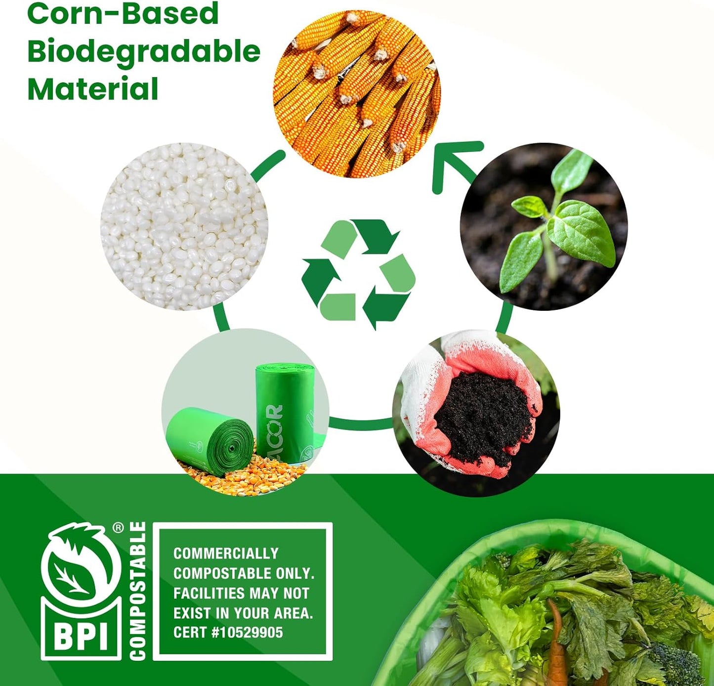 3 Gallon Compostable Trash Bags, 100 Bags Compost Bags for Countertop Bin, BPI Certified and Meet The ASTM D6400 Standard