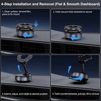 Vacuum Magnetic Suction Phone Holder, Foldable and Retractable Hands-Free Suction Cup Phone Mount for Car/Gym/Mirror/Smooth Surface, Compatible with iPhone Android and All Smartphones (Black)