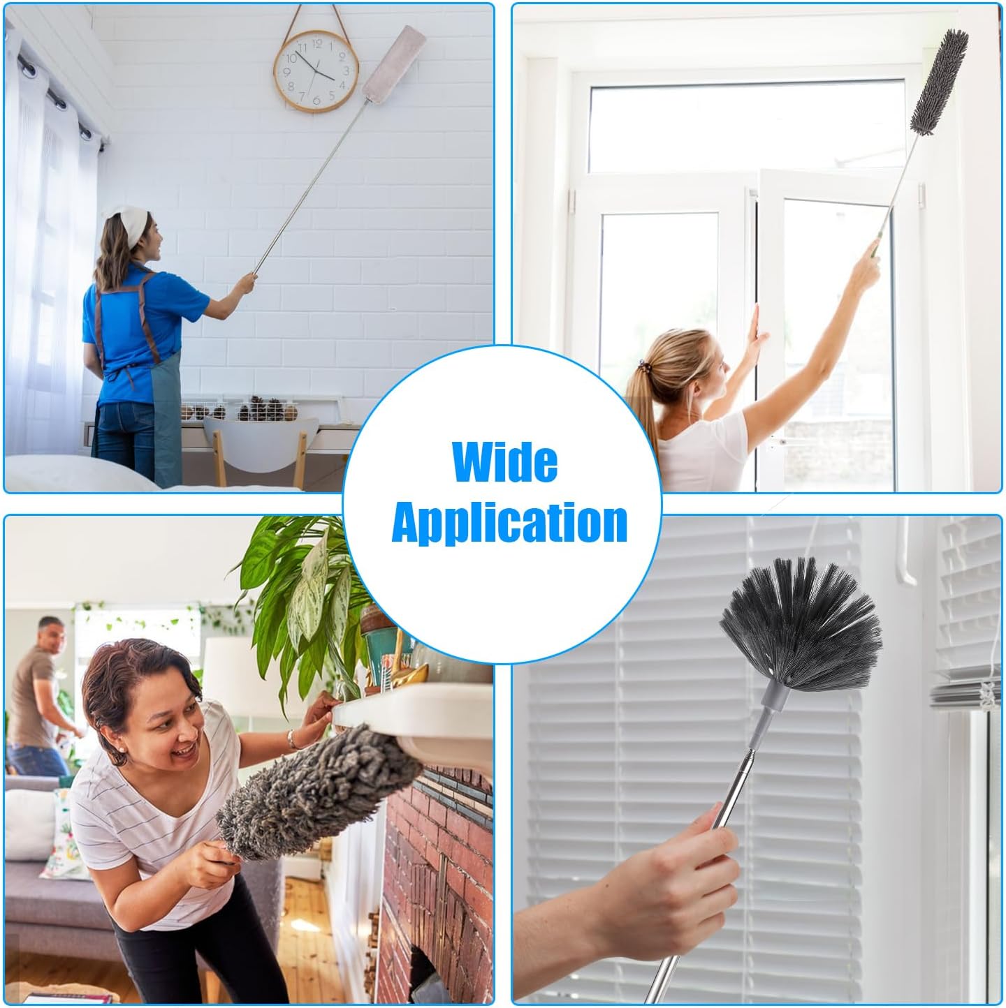 Feather Duster,7 PCS Extendable Bendable Washable Cobweb Brush with Extension Pole Up to 100'', Long Feather Duster for Cleaning Ceiling Fan,High Ceiling,Furniture