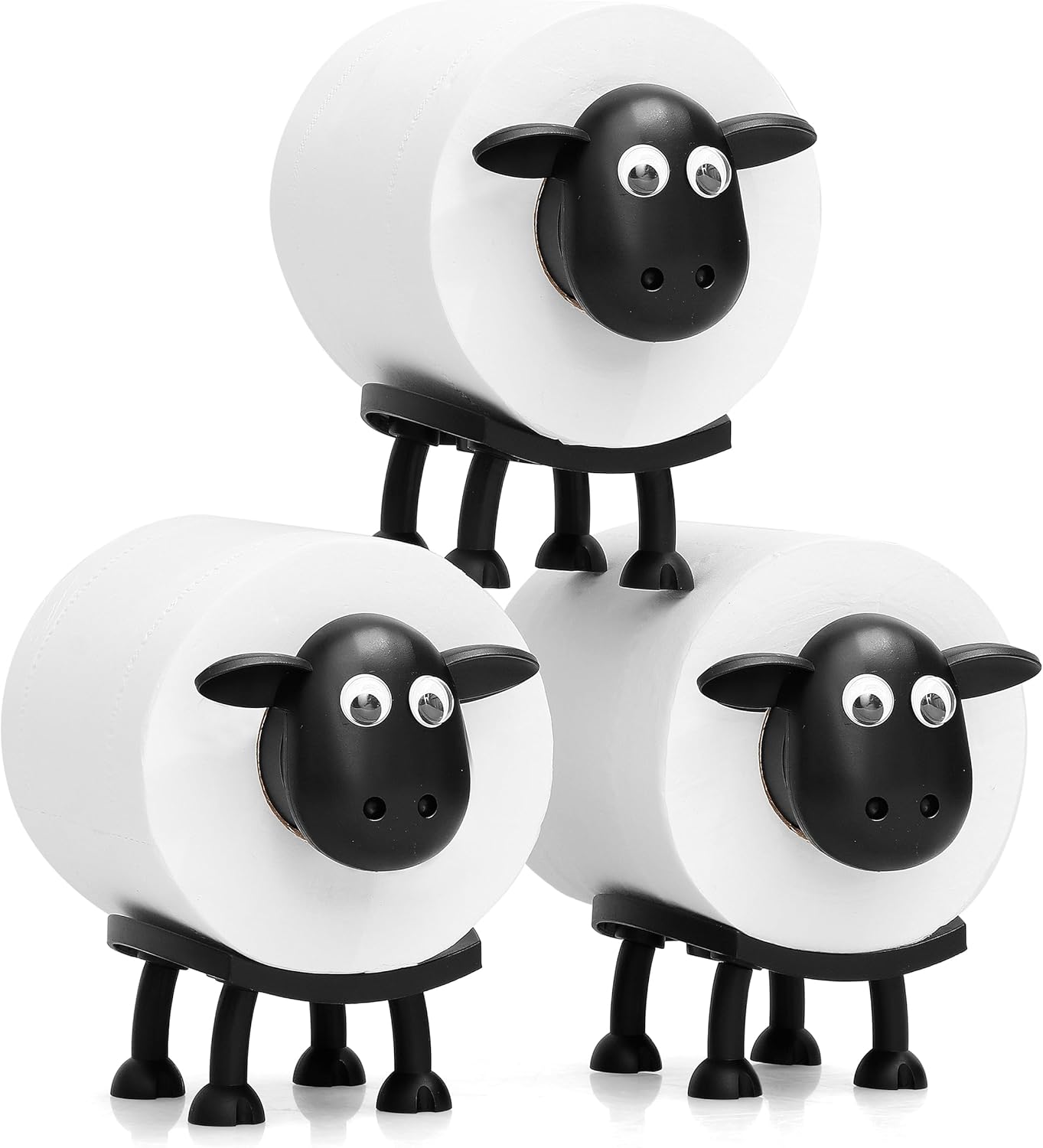 VELENTI Sheep Toilet Roll Holder, Free Standing Bathroom Set, 3D Printed, Funny Hilarious Black Sheep Loo Roll Holder, Tissue Paper Storage, Cute Bathroom Decor, X3, Set of 3
