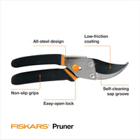 Fiskars Bypass Pruning Shears, 5/8-Inch Cut Capacity Garden Clippers, Gardening Scissors with Sharp, Rust Resistant Steel Blade - Cart Shape