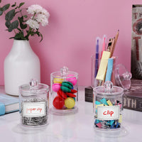 Clear Acrylic Qtip Holder Dispenser Set 4-Pack – Bathroom Vanity Storage Jars for Cotton Balls, Swabs, Pads, Floss Picks (10oz & 12oz)