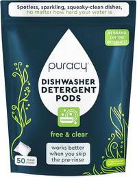 Puracy Dishwasher Pods, Natural Dishwasher Detergent, Free & Clear Dish tabs - Enzyme-Powered, Spot & Residue Free - TikTok Trend Items, Must Haves from TikTok Made Me Buy It (Free & Clear, 50 Count)