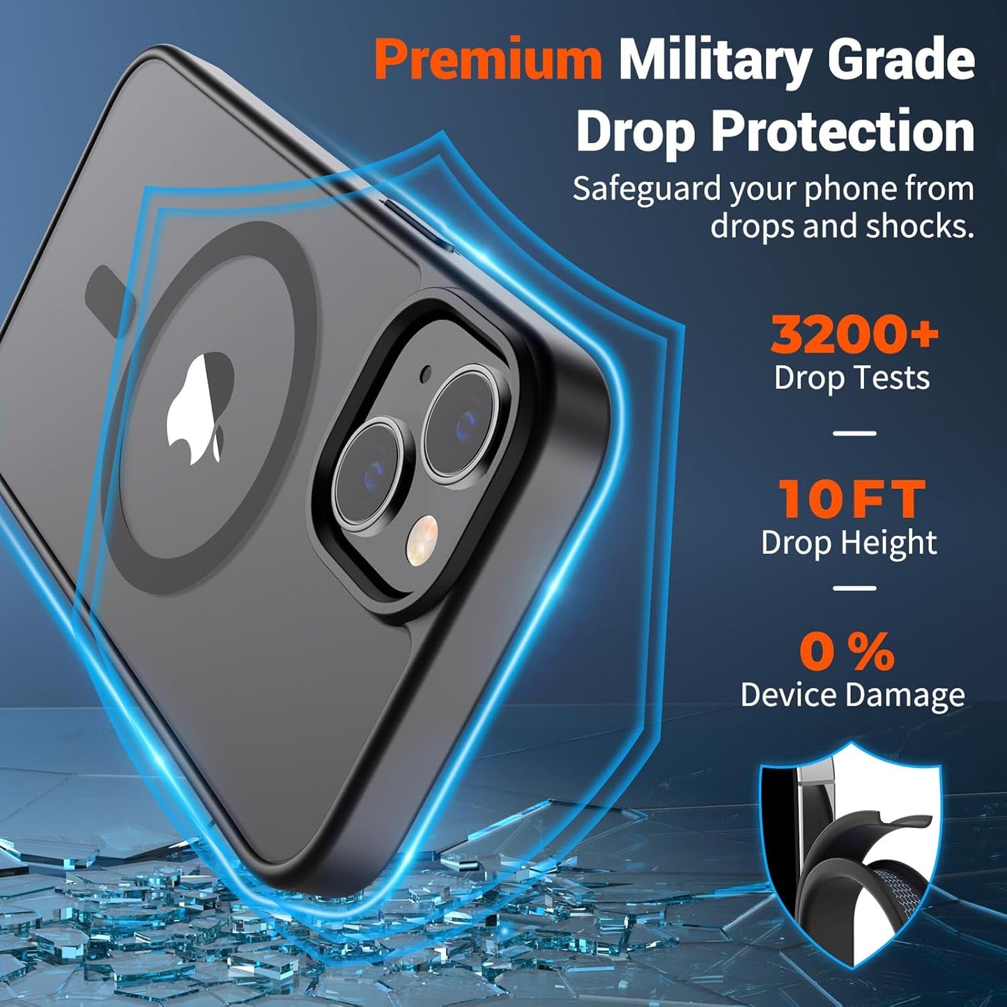 SUPFINE Magnetic for iPhone 14 Case & iPhone 13 Case (Compatible with MagSafe)(Military Grade Drop Protection) Translucent Matte Shockproof Phone Cover,Black