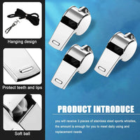 3 Pcs Whistle,Stainless Steel Sports Whistle with Lanyard for Coaches Referees Emergency Outdoor Sports