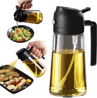 TrendPlain 470ml Olive Oil Spray Bottle - 2 in 1 Olive Oil Dispenser Bottle for Kitchen Accessories - Kitchen Gadgets, For Air Fryer - Black