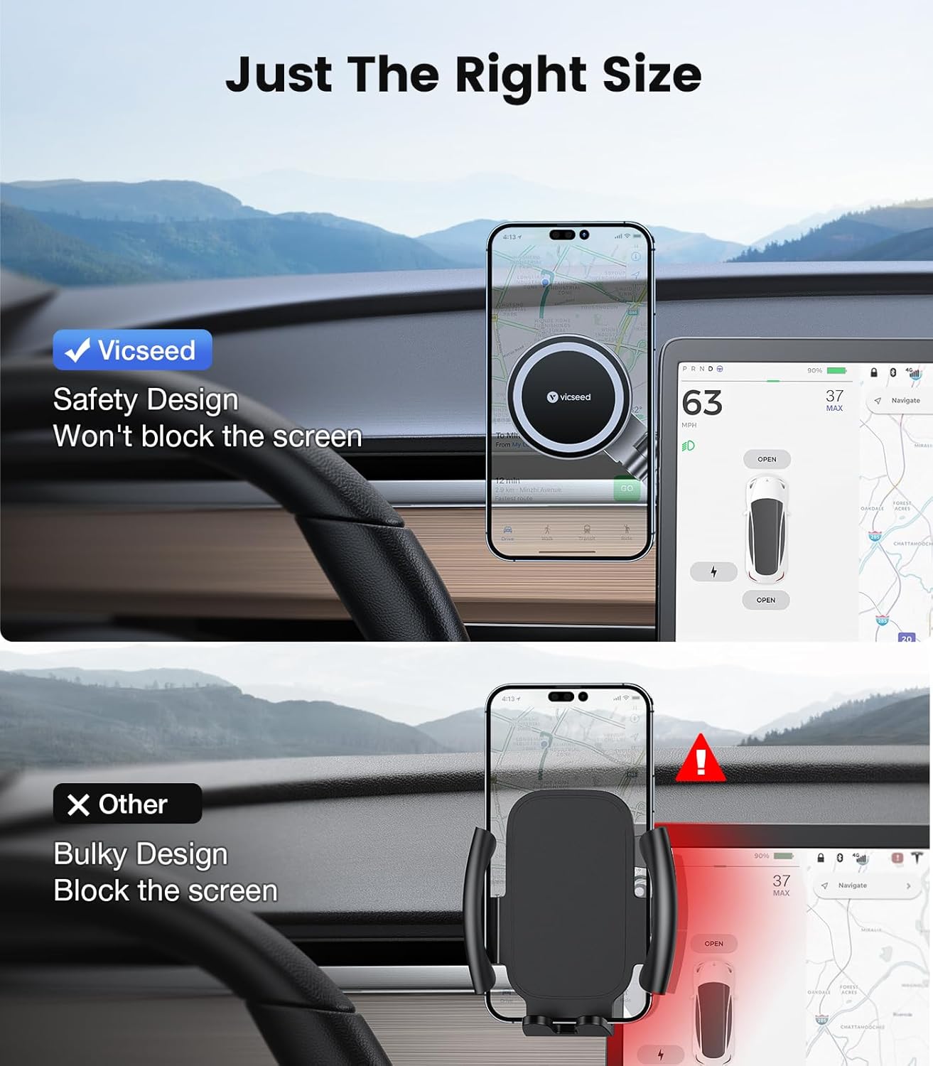 VICSEED Tesla Phone Mount【Strongest Magnet Power】Foldable Hidden Tesla Phone Holder Fit for All Phone, Tesla Model 3 Model Y for MagSafe Car Mount, Tesla Model 3 Accessories, Tesla Model Y Accessories