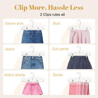 HOUSE DAY 12-Pack 14" Clear Plastic Skirt Hangers with Clips & Swivel Hook - Cart Shape