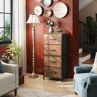 WLIVE Dresser with 4 Drawers, Fabric Storage Tower, Organizer Unit for Bedroom, Hallway, Entryway, Closets, Sturdy Steel Frame, Wood Top, Easy Pull Handle, Rustic Brown Wood Grain Print