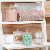Clear Acrylic Qtip Holder Dispenser Set 4-Pack – Bathroom Vanity Storage Jars for Cotton Balls, Swabs, Pads, Floss Picks (10oz & 12oz)