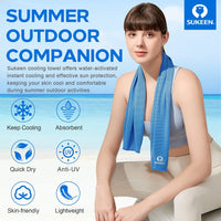 Sukeen 4-Pack Cooling Towels (40"x12") – Instant Relief for Sports, Gym, Workout & Outdoor Activities – Soft, Reusable, Breathable Microfiber with Carry Pouches