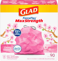 Glad ForceFlex MaxStrength Tall Kitchen Drawstring Trash Bags, 13 Gal, 90 Ct (Package May Vary)