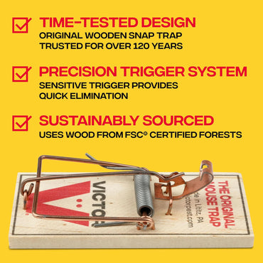 Victor Mouse Traps M150-12, Metal Pedal, Sustainably Sourced FSC Wood, Wooden Mouse Traps - Pack of 12