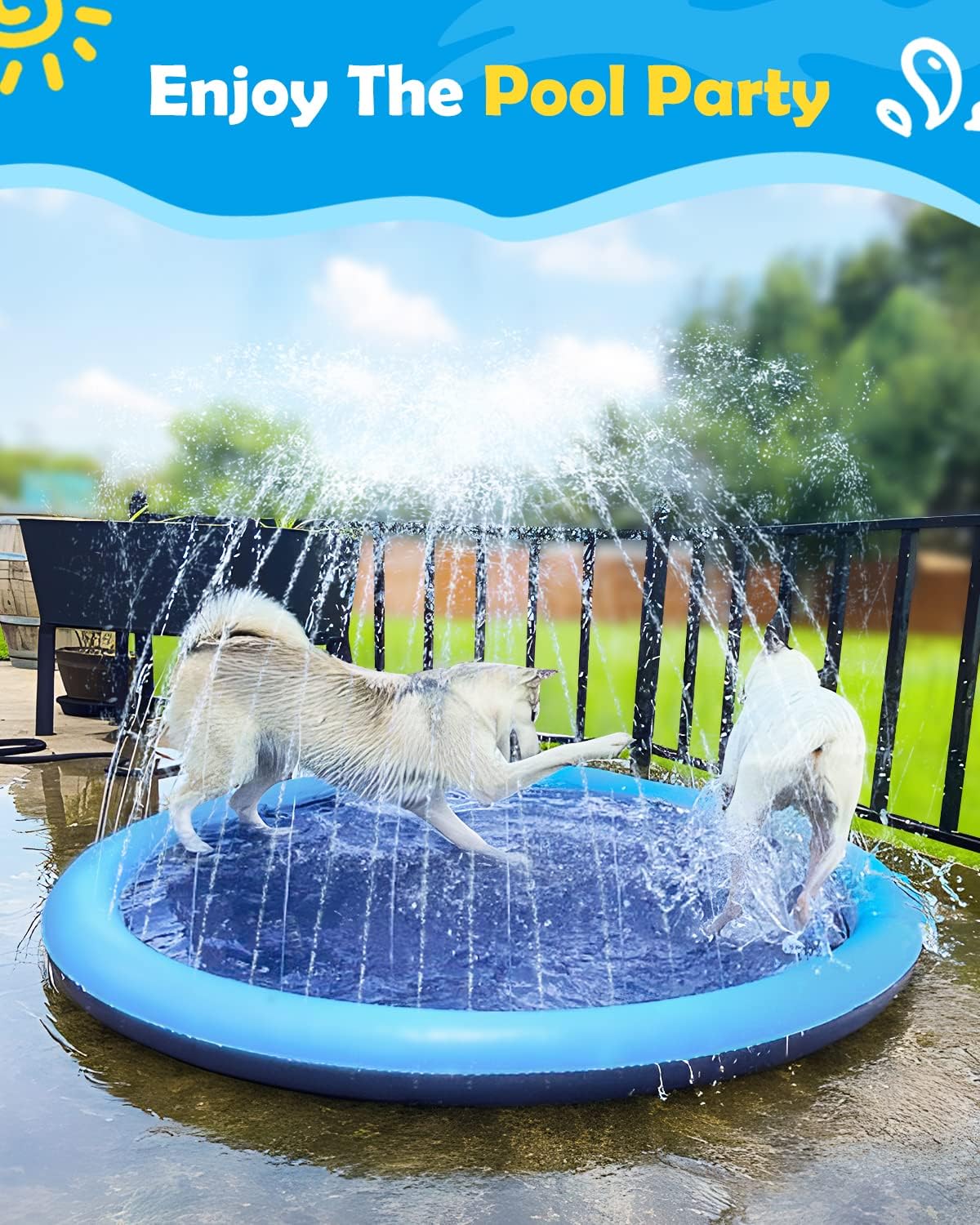 Peteast 67" Dog Splash Pad for Large Dogs & Kids – Anti-Slip Outdoor Sprinkler Pad, 0.58mm Thick PVC Water Mat for Backyard Summer Play