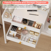 Vanity Desk with Mirror and Lights, 28.4''W Small Makeup Vanity Table with Height-Adjustable Stand, 2 Fabric Drawers Compact Makeup Desk, Gift for Girls, Bedroom Small Space, White