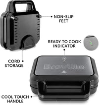 Breville 3-in-1 Ultimate Snack Maker | Deep Fill Toastie Maker, Waffle Maker & Panini Press | Removable Non-Stick Plates | Black & Stainless Steel | UK Plug