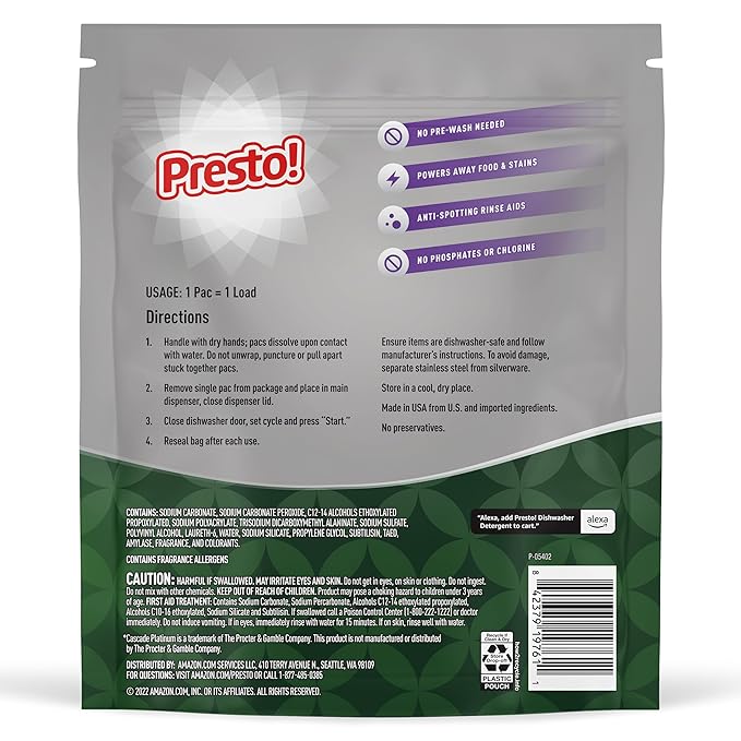 Presto! Triple Action Dishwasher Pacs, Anti-spotting, Fresh Scent, 70 Count