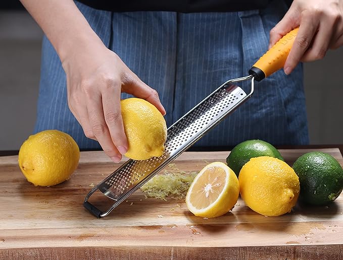 Deiss PRO Citrus Lemon Zester & Cheese Grater — Parmesan Cheese, Lemon, Ginger, Garlic, Nutmeg, Chocolate, Vegetables, Fruits - Razor-Sharp Stainless Steel Blade + Protect Cover - Dishwasher Safe