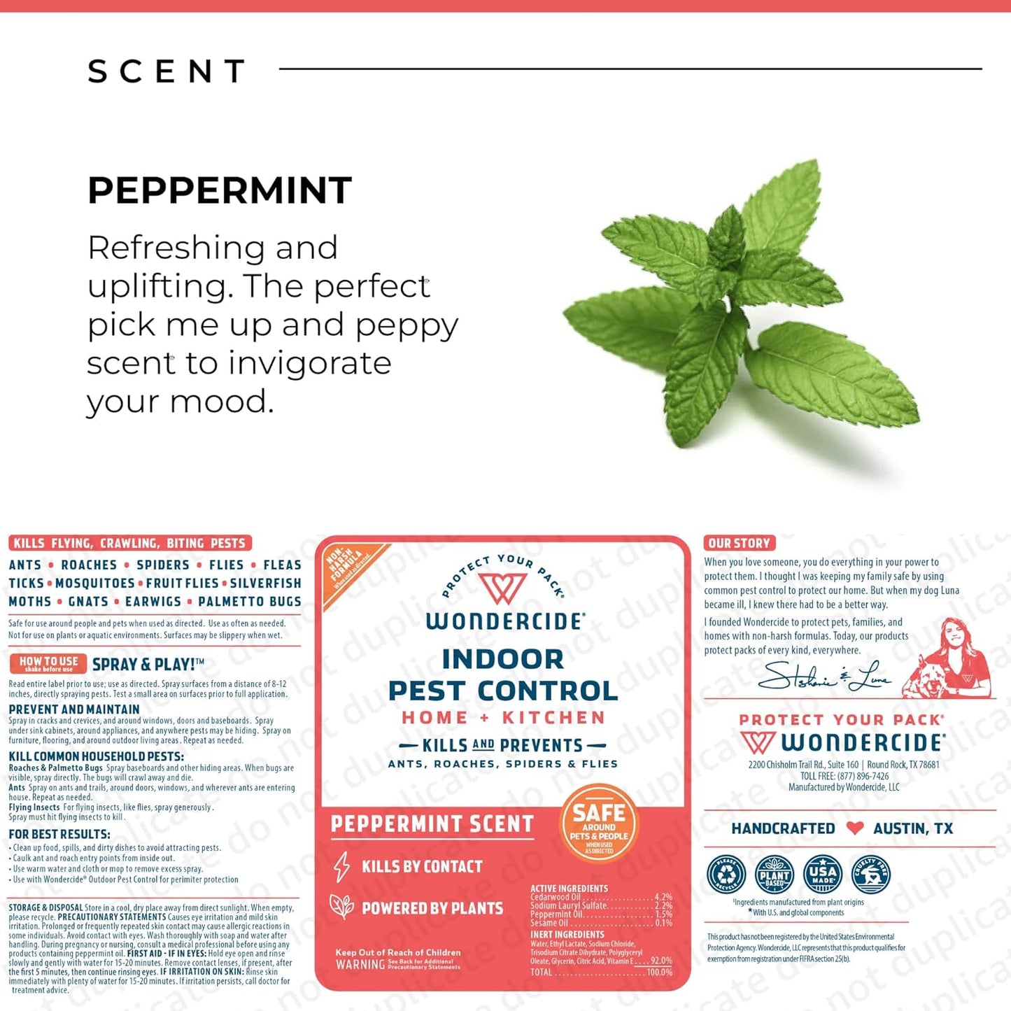 Wondercide - Indoor Pest Control Spray for Home and Kitchen - Ant, Roach, Spider, Fly, Flea, Bug Killer and Insect Repellent - with Natural Essential Oils - Pet and Family Safe — Peppermint 16 oz