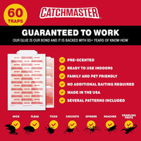 Catchmaster Pro Strength Mouse & Insect Glue Boards 60pk Traps Indoor for Home, Adhesive Bug Catcher, Rat & Rodent Sticky Trap, Non Toxic Bulk Pre-Baited Glue Traps, Pet Safe House Pest Control