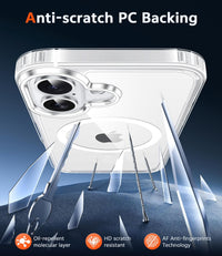 FNTCASE for iPhone 16 Case Clear: Magnetic Phone Cases with Screen Protector Drop Proof Compatible with Magsafe Slim Anti Yellowing Rugged Shockproof Protective Transparent Cell Cover (A-Clear)