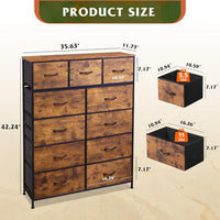 WLIVE Storage Organizer Unit with 11 Fabric Bins, Storage Drawers Organizer with Steel Frame, Tall Storage Tower Organizaton for Living Room, Hallway, Office, Rustic Brown