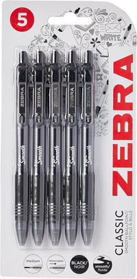 Zebra Pen Z Grip Black Ballpoint, Smooth & Comfortable Pens With Pocket Clip, Retractable Ballpoint, Reliable Black Biro Pens Multipack For Everyday Use - Black Ink, Medium Point