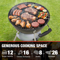 18 inch Charcoal Grill, Portable Kettle BBQ Grills, Perfect BBQ Gift, Durable & Easy to Assemble, Round Barbecue Grill with Wheels and Lid for Outdoor Cooking, Patio and Beach, Black