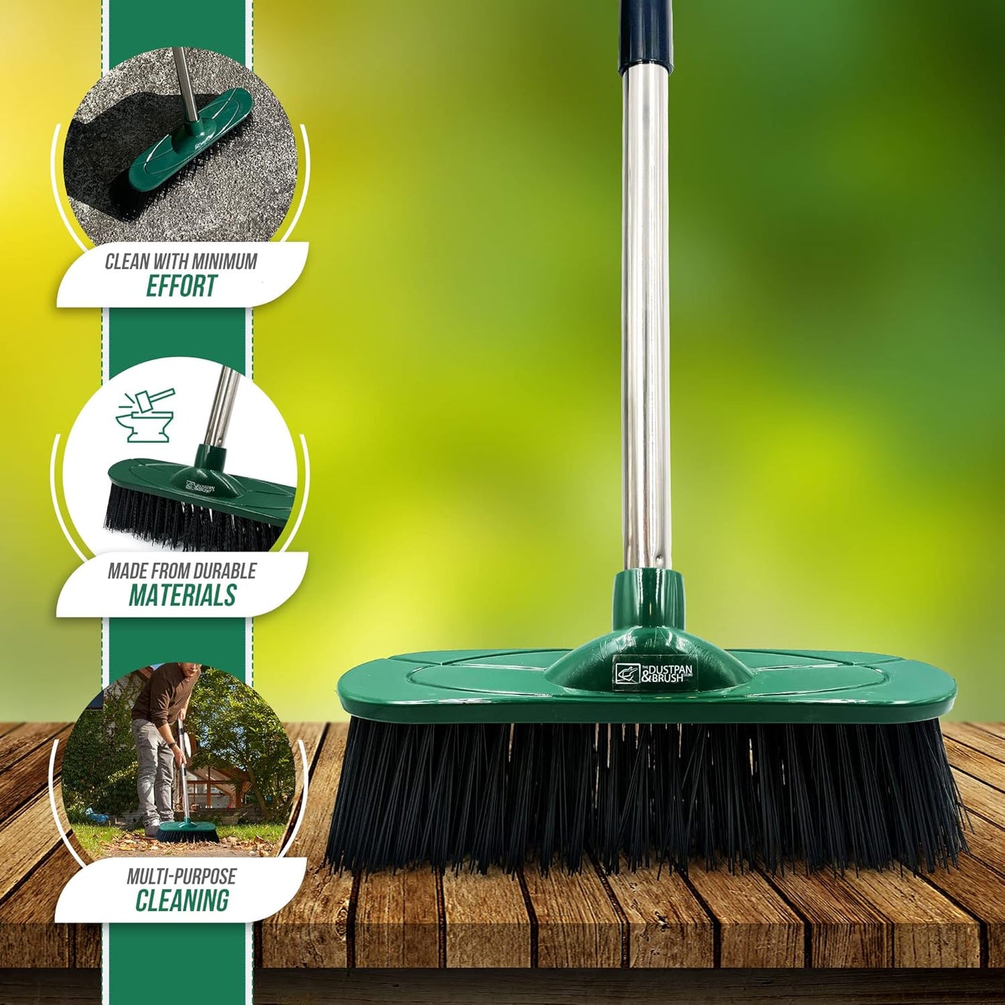 Yard Broom Outdoor Heavy Duty, 10” Garden Broom Synthetic Hard Bristle Brush Head with Strong Handle, Stiff Sweeping Brush Outdoor