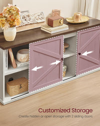 VASAGLE Farmhouse TV Stand for TVs up to 65 Inches, Entertainment Center with Storage Cabinets and Sliding Barn Doors, Media Console Table for Living Room, Rustic White and Honey Brown ULTV535W01