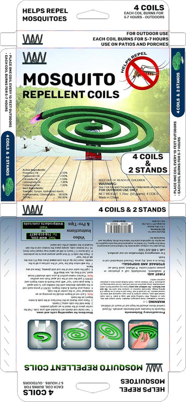 W4W Mosquito Repellent Coils - Outdoor Use Reaches Up to 10 feet - Each Burns for 5-7 Hours (Three Pack Contains 12 coils & 6 Stands)
