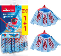 Vileda SuperMocio 3Action XL Mop Refill - Pack of 2 - Fits all SuperMocio Mops- Authentic Vileda Mop Head Replacement - Machine Washable - Advanced Microfibre Technology